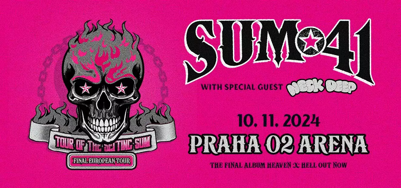 Thumbnail # Na Grammy nominovaná kapela Sum 41 ohlásila své poslední světové turné „Tour Of The Setting Sum“. V pražské O2 areně vystoupí 10. 11. 2024.